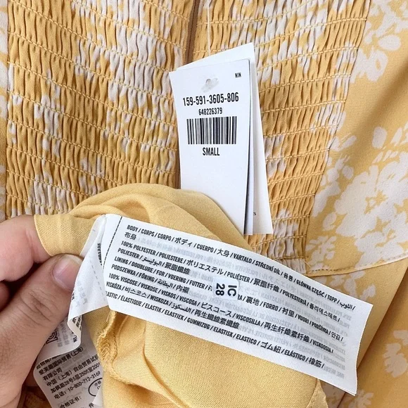 NWT Abercrombie & Fitch Tie-Strap Ruched Midi Dress - Yellow - S - Picture 8 of 8